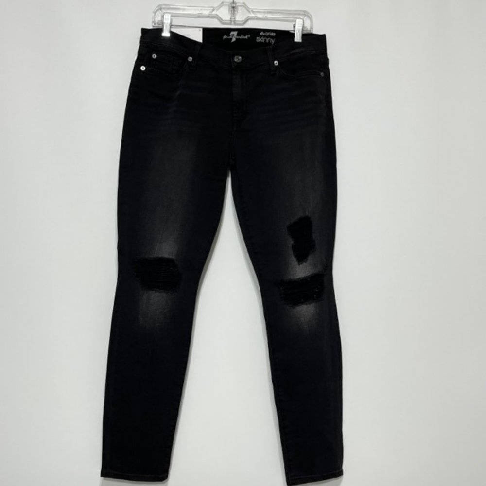 7 FOR ALL MANKIND Black Distressed Ankle Skinny Jeans Size 31 NWT - Picture 7 of 15